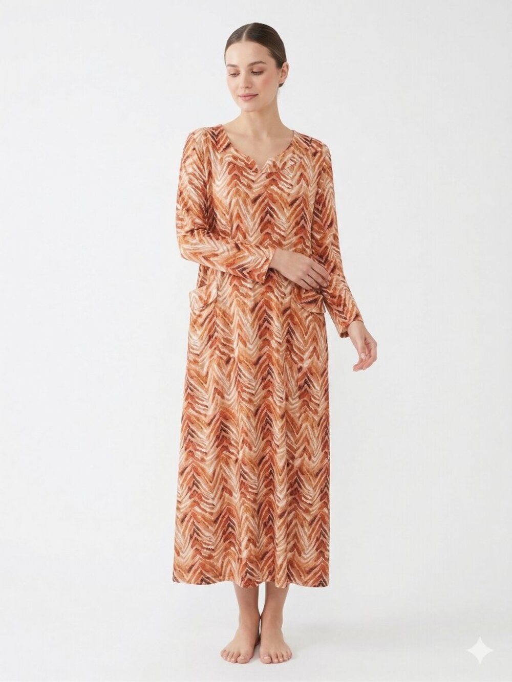 Jama Collection Dress Kaftan Orange Chevron Maxi Shift Casual Festival XL+